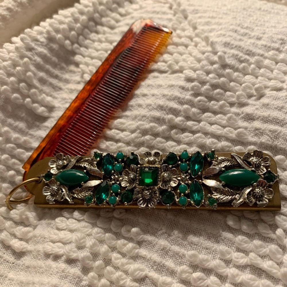 Vintage Bejeweled Brass Folding Comb
